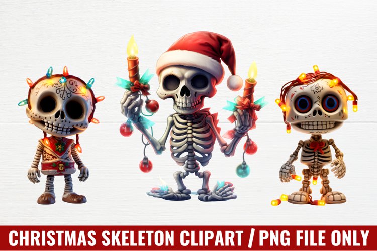 Christmas Skeleton Sublimation Clipart