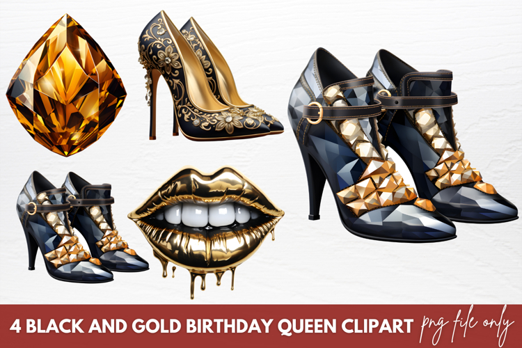Black And Gold Birthday Queen Clipart
