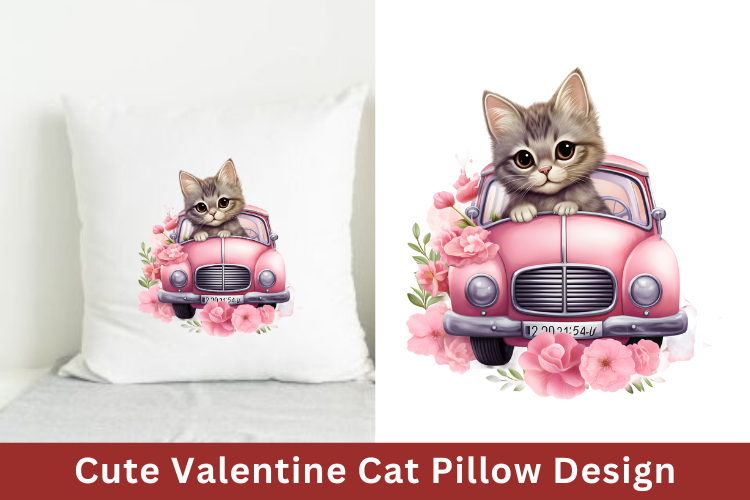 Cute Valentine Cat Pillow Design, Valentine Sublimation