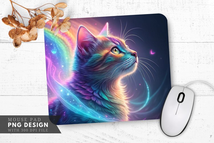 Swirling Energy Rainbow Cat Mouse Pad PNG Design