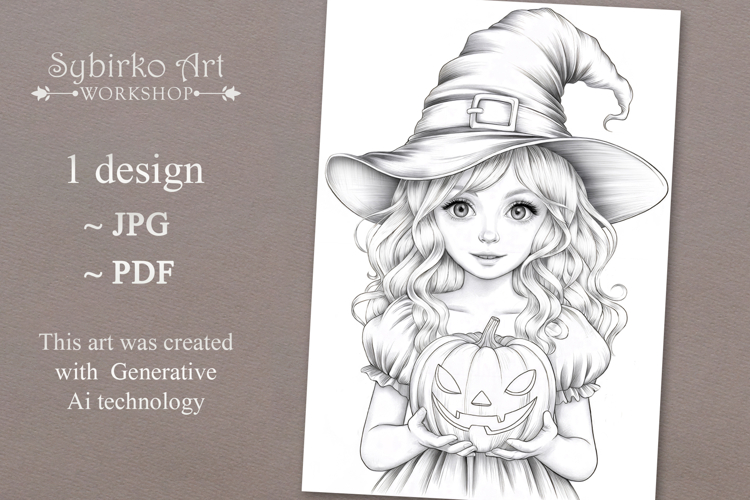 Halloween coloring page for adults. Coloring book witch example image 1