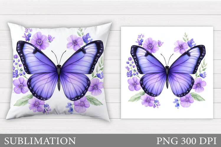 Butterfly Flowers Sublimation. Butterfly Pillow Sublimation example image 1