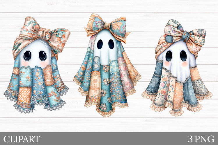 Patchwork Ghost Clipart. Ghost Halloween Clipart