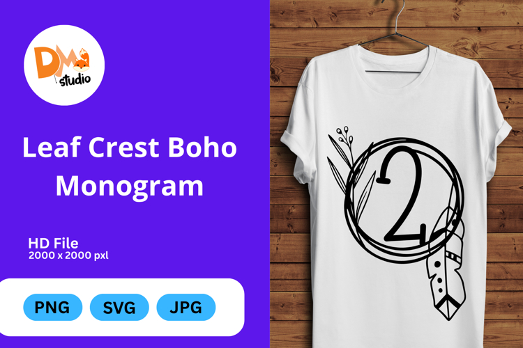 Leaf Crest Boho Monogram - Hand Drawn Botanical Letters