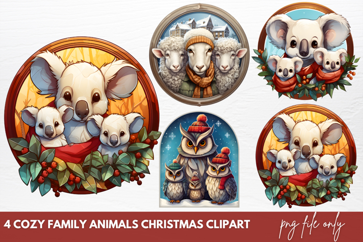Cozy Christmas Family Animals Clipart