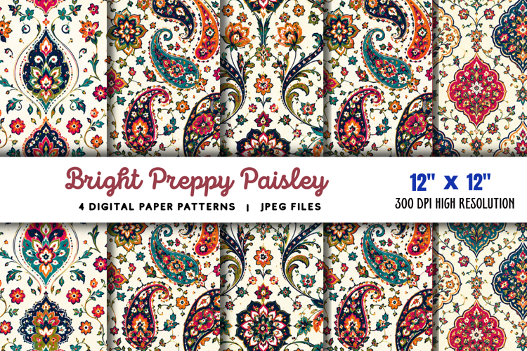 Bright Preppy Paisley Digital Paper JPG