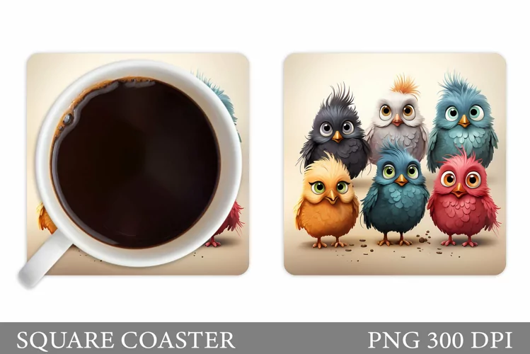 Funny Birds Coaster Sublimation. Cute Birds Coaster Design