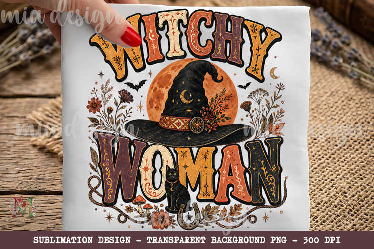 Witchy Woman PNG, Black Cat Celestial Witch Sublimation