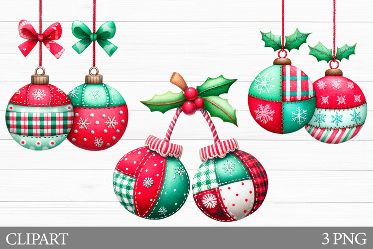 Christmas Ornament Clipart. Patchwork Christmas Clipart