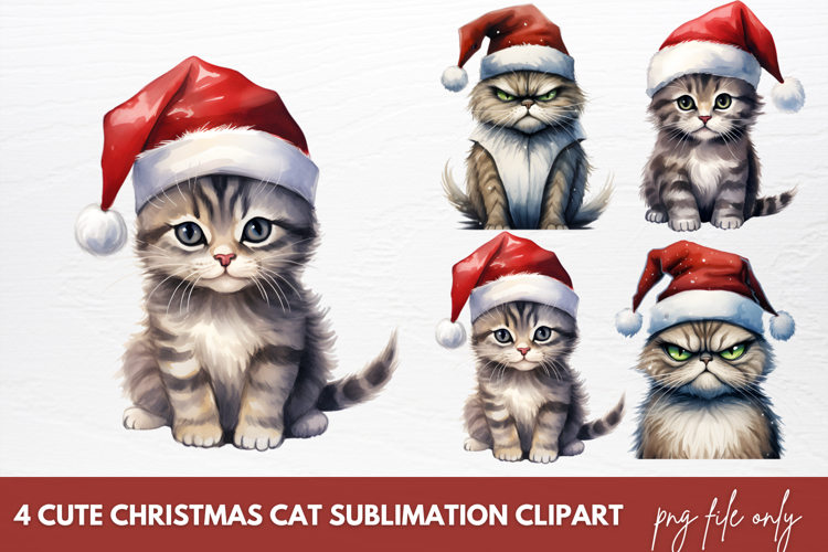 Cute Christmas Cats Clipart Sublimation example image 1