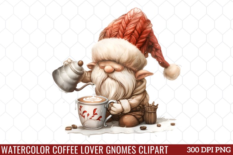 Watercolor Coffee Lover Gnomes Clipart