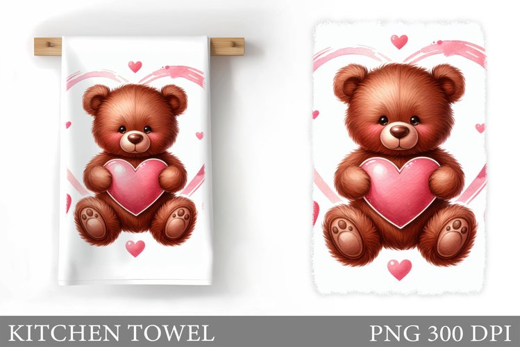 Valentines Bear Kitchen Towel. Valentines Kitchen Towel example image 1