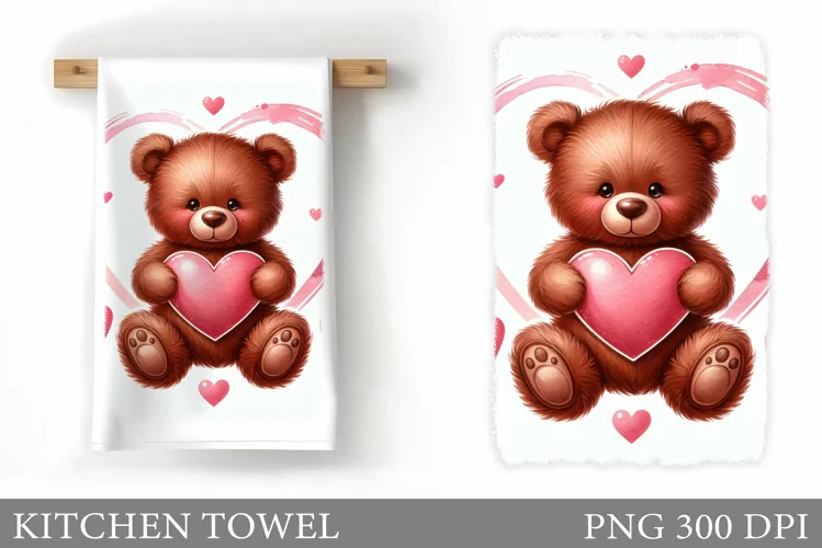 Valentines Bear Kitchen Towel. Valentines Kitchen Towel