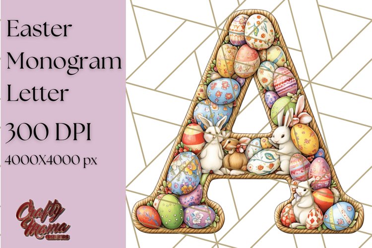 Easter Letter A Clipart, Bunny Alphabet PNG, Egg Monogram