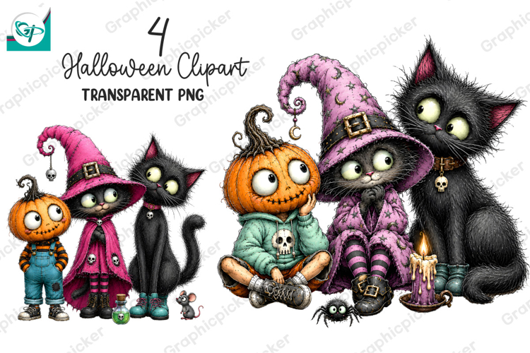 Whimsical Halloween Clipart, Whimsical Halloween Pumpkin PNG