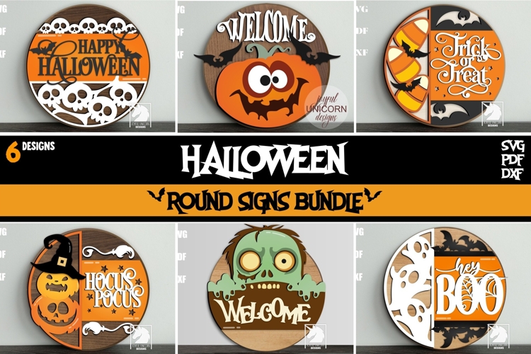 Halloween Door Hangers SVG Bundle | Halloween Round Signs