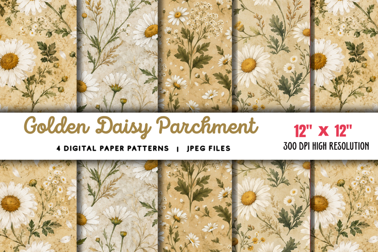 Golden Daisy Parchment Junk Journal JPG