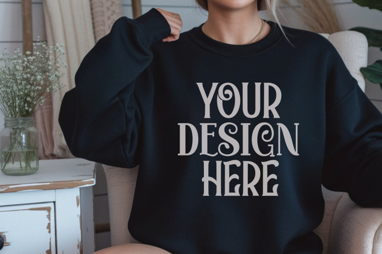 Black Gildan 18000 Mockup, Gildan Sweatshirt Mockup