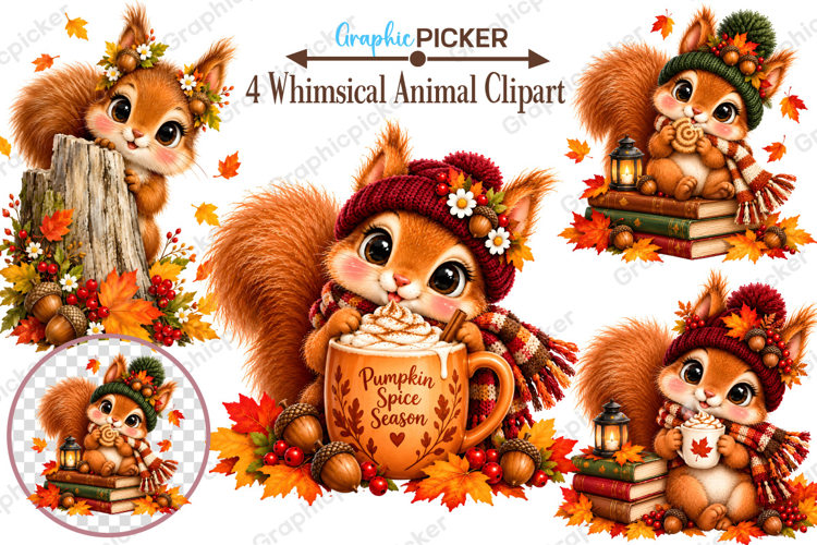 Whimsical Autumn Animals Clipart, Fall Animals PNG