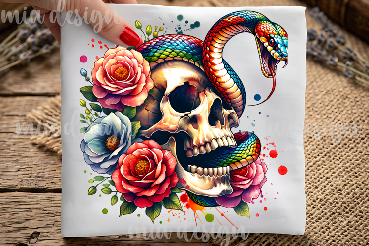 Floral Snake Skull PNG Gothic Halloween Sublimation Design
