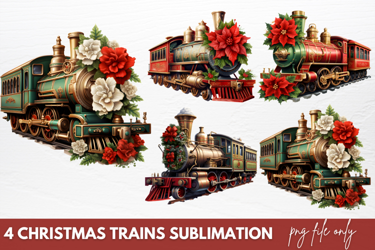 Christmas Trains Sublimation Clipart