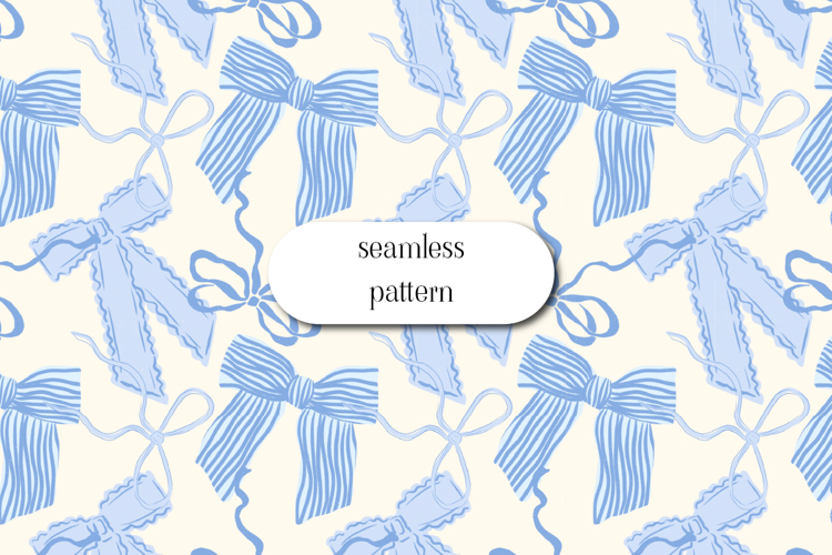 Blue Coquette Bow Seamless Pattern Digital Paper example image 1