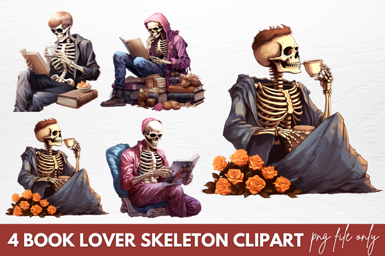 Book Lover Skeleton Clipart