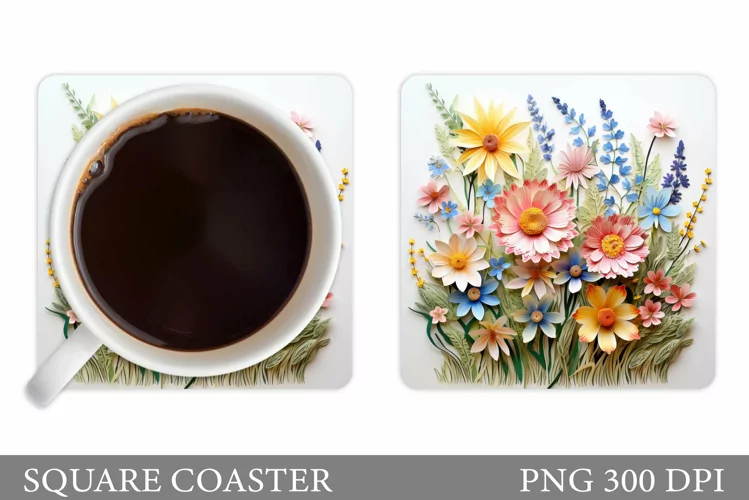 3D Flowers Coaster Design. Flowers Coaster Sublimation
