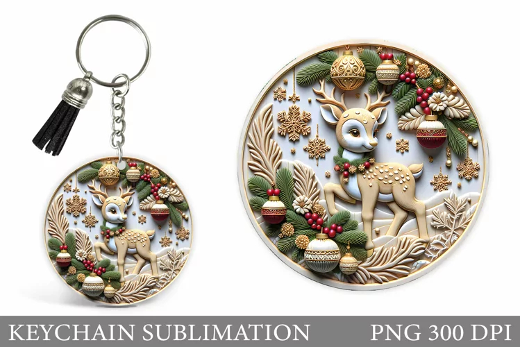 Christmas Deer Keychain. Christmas Keychain Sublimation