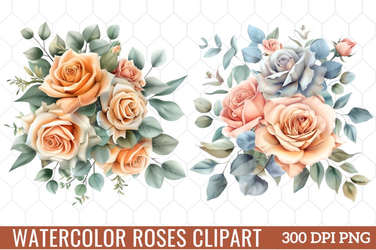 Watercolor Roses Clipart Pastel Flowers, Watercolor Clipart