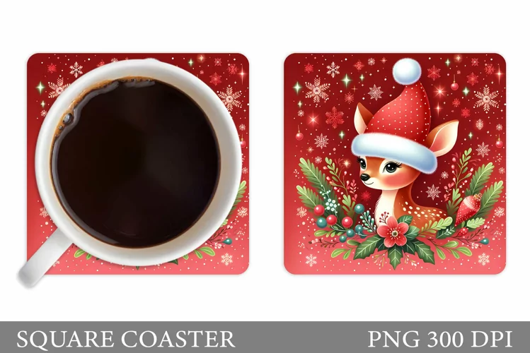 Christmas Deer Coaster Design. Christmas Coaster Sublimation
