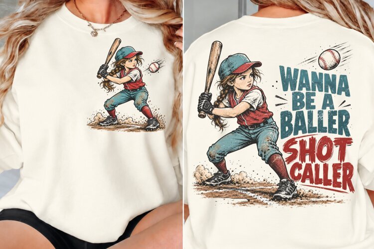 Softball Front Back Shirt Design, Girl Batter Front Back PNG example image 1