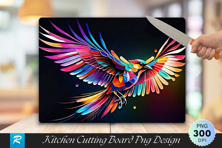 Brightly Colored Glass Bird Cutting Board Sublimation Design example image 1