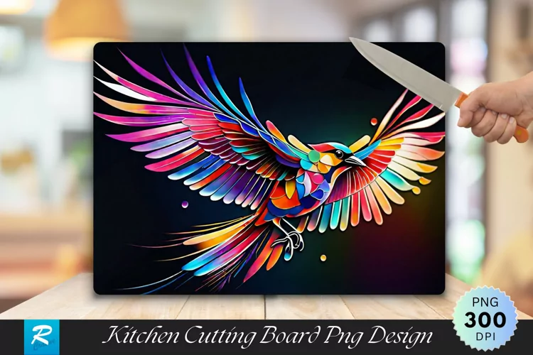 Brightly Colored Glass Bird Cutting Board Sublimation Design