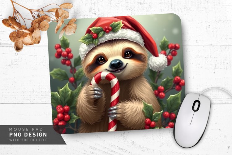 Festive Sloth with Red Berries Mouse Pad Sublimation