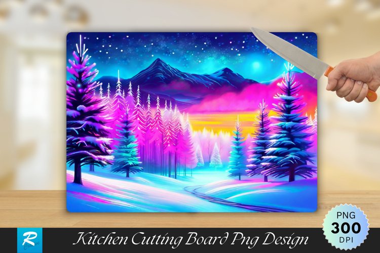 Digital Holiday Glow Cutting Board Sublimation Design example image 1