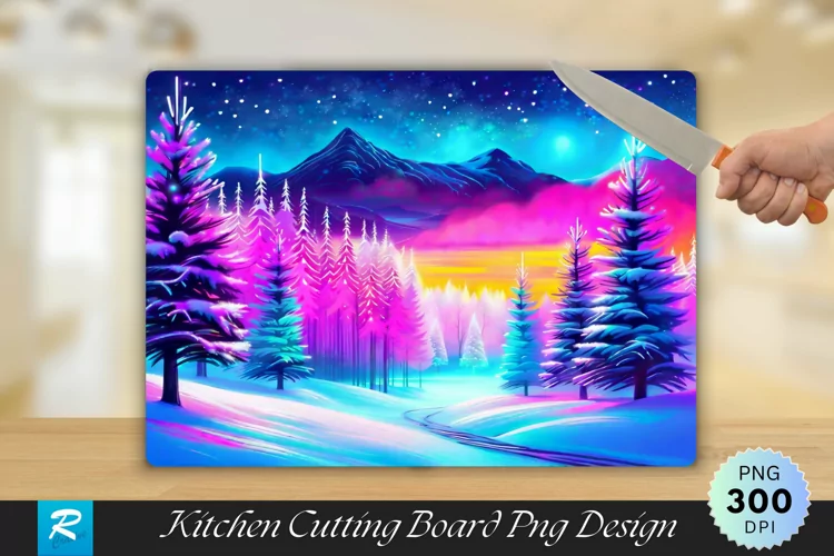 Digital Holiday Glow Cutting Board Sublimation Design