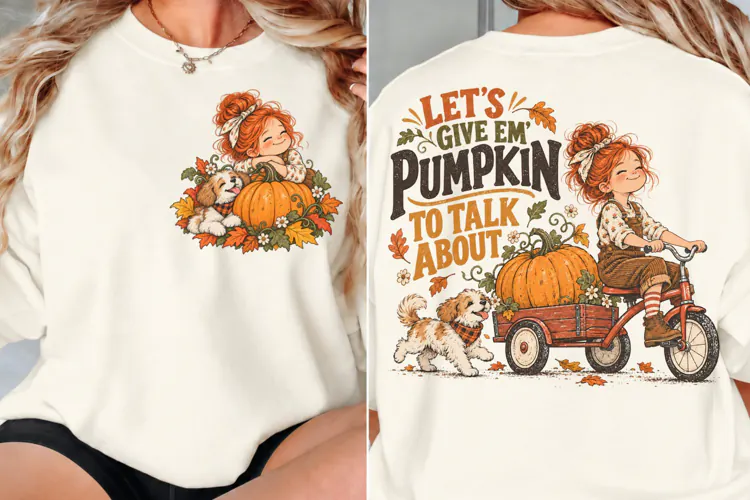 Pumpkin Front Back Fall Shirt PNG, Cute Fall Girl Chest Back