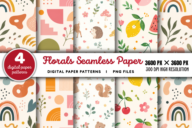 Checkered Florals Seamless Pattern PNG