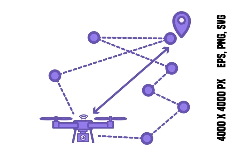 Purple Drone Flight Path Icon