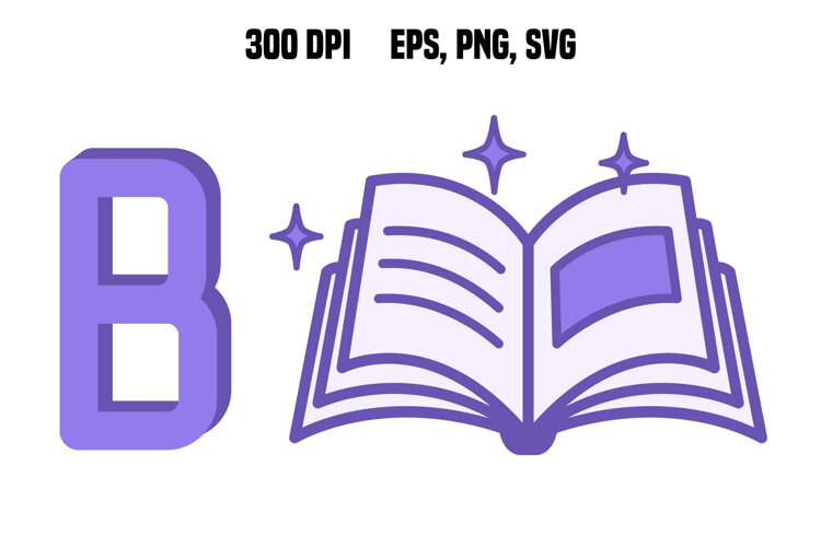 Purple Letter B and Book. Vector example image 1