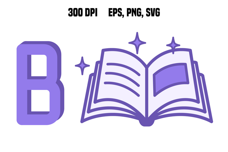 Purple Letter B and Book. Vector