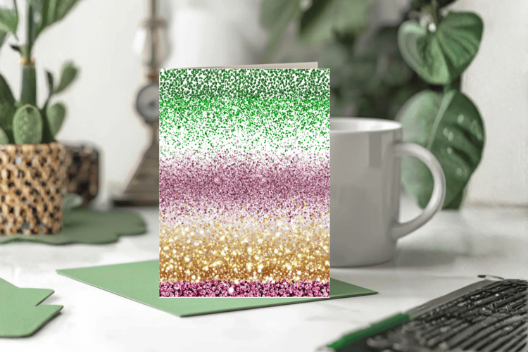 Green Gold and Pink Glitter Greeting Card PNG Sublimation De