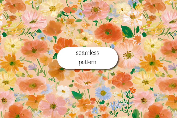 Peach Wildflower Seamless Pattern Watercolor Floral JPG