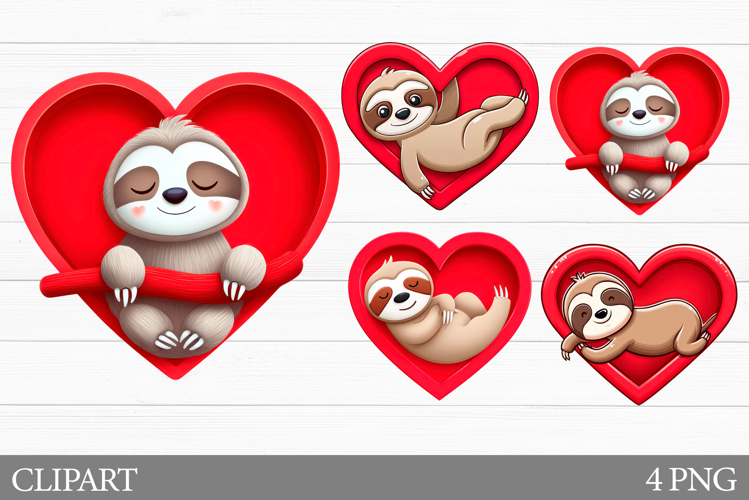Valentines Sloth Clipart. Valentines Sloth Sublimation