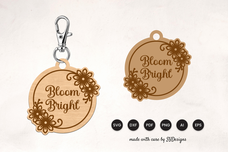 Floral Keychain Laser Cut SVG example image 1