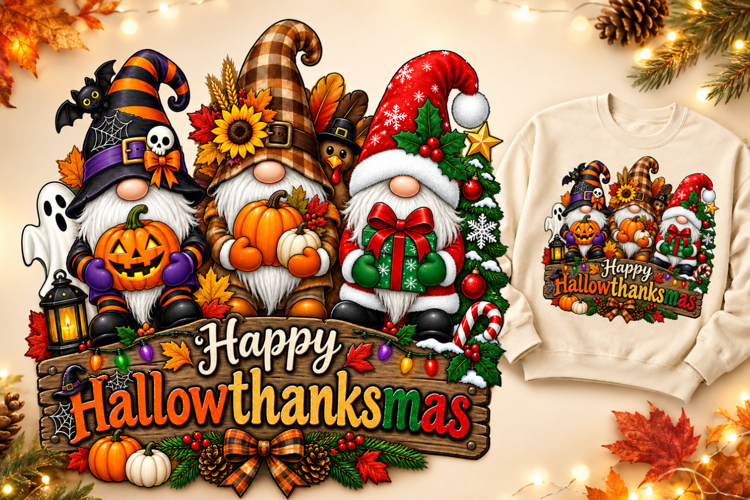 Happy Hallowthanksmas Gnome Trio PNG