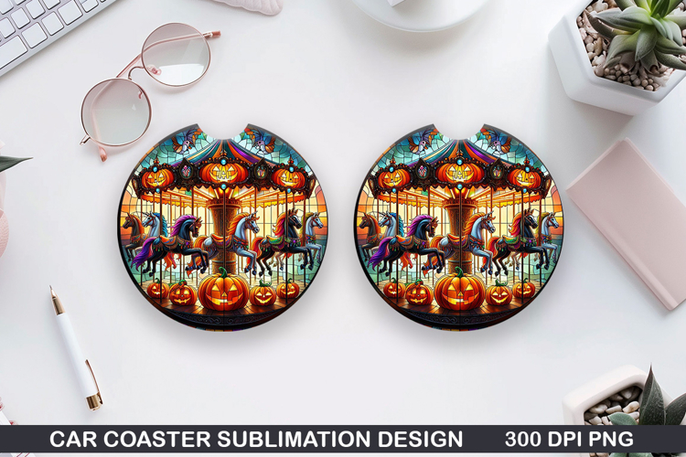 Unicorn Car Coaster Sublimation |Halloween Coaster PNG
