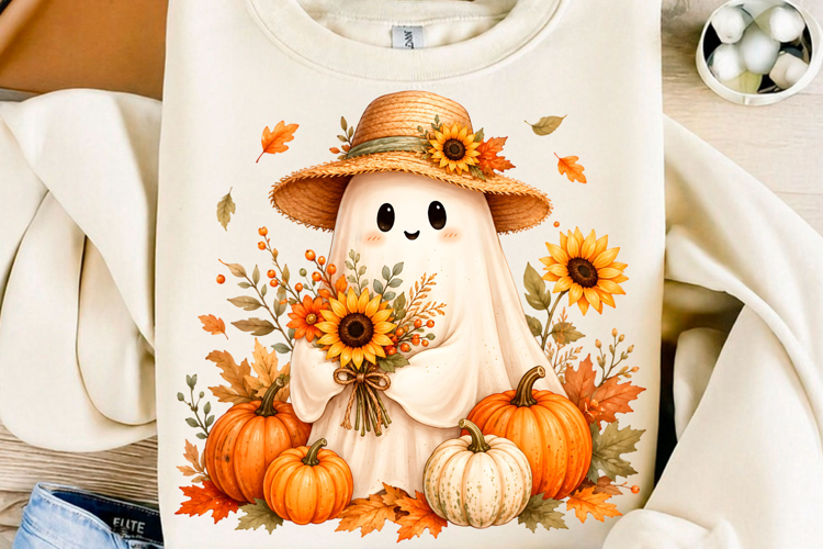 Cute Sunflower Fall Ghost PNG