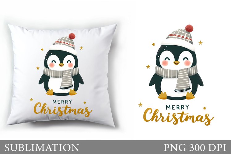 Cute Penguin Pillow Design. Christmas Pillow Sublimation example image 1